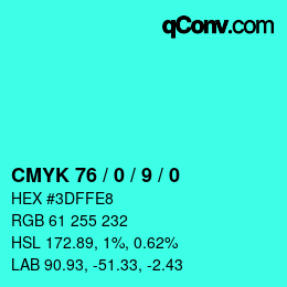 カラーコード: CMYK 76 / 0 / 9 / 0 | qconv.com