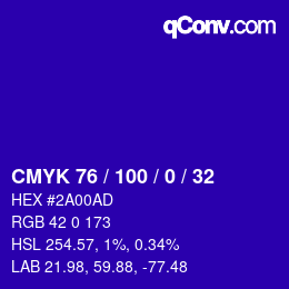 Farbcode: CMYK 76 / 100 / 0 / 32 | qconv.com