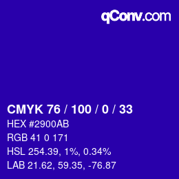 カラーコード: CMYK 76 / 100 / 0 / 33 | qconv.com