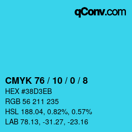 カラーコード: CMYK 76 / 10 / 0 / 8 | qconv.com
