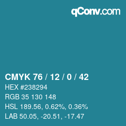 颜色代码: CMYK 76 / 12 / 0 / 42 | qconv.com