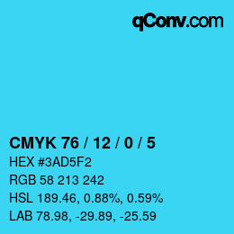 カラーコード: CMYK 76 / 12 / 0 / 5 | qconv.com