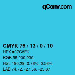 颜色代码: CMYK 76 / 13 / 0 / 10 | qconv.com