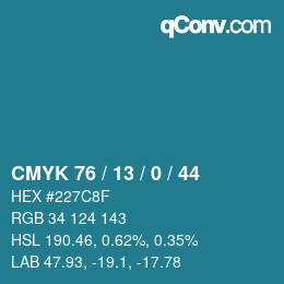 颜色代码: CMYK 76 / 13 / 0 / 44 | qconv.com