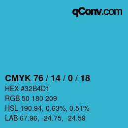 カラーコード: CMYK 76 / 14 / 0 / 18 | qconv.com