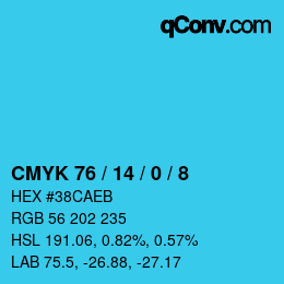 カラーコード: CMYK 76 / 14 / 0 / 8 | qconv.com