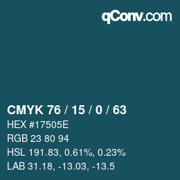 Color code: CMYK 76 / 15 / 0 / 63 | qconv.com