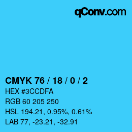 Color code: CMYK 76 / 18 / 0 / 2 | qconv.com