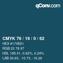 颜色代码: CMYK 76 / 19 / 0 / 62 | qconv.com