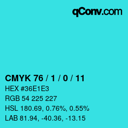 Color code: CMYK 76 / 1 / 0 / 11 | qconv.com