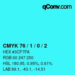 颜色代码: CMYK 76 / 1 / 0 / 2 | qconv.com