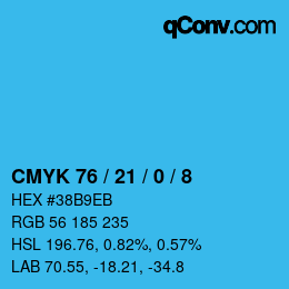 カラーコード: CMYK 76 / 21 / 0 / 8 | qconv.com