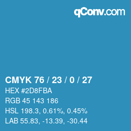 カラーコード: CMYK 76 / 23 / 0 / 27 | qconv.com