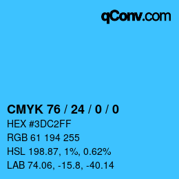 カラーコード: CMYK 76 / 24 / 0 / 0 | qconv.com