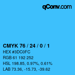 颜色代码: CMYK 76 / 24 / 0 / 1 | qconv.com