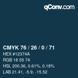 Código de color: CMYK 76 / 26 / 0 / 71 | qconv.com