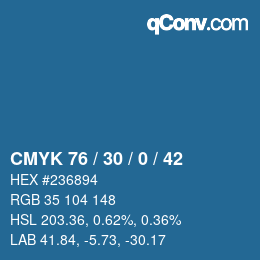 颜色代码: CMYK 76 / 30 / 0 / 42 | qconv.com