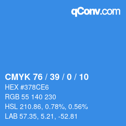 カラーコード: CMYK 76 / 39 / 0 / 10 | qconv.com