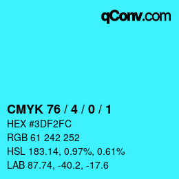 カラーコード: CMYK 76 / 4 / 0 / 1 | qconv.com