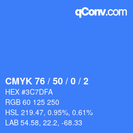 Code couleur: CMYK 76 / 50 / 0 / 2 | qconv.com