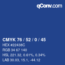カラーコード: CMYK 76 / 52 / 0 / 45 | qconv.com