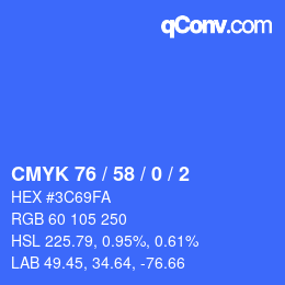 颜色代码: CMYK 76 / 58 / 0 / 2 | qconv.com