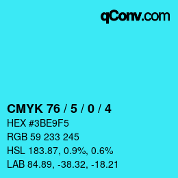 カラーコード: CMYK 76 / 5 / 0 / 4 | qconv.com