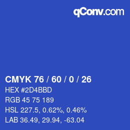 カラーコード: CMYK 76 / 60 / 0 / 26 | qconv.com