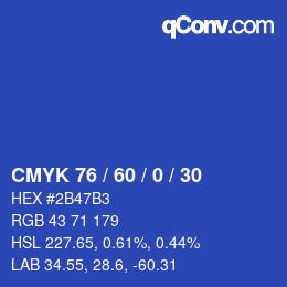 カラーコード: CMYK 76 / 60 / 0 / 30 | qconv.com