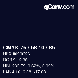 Farbcode: CMYK 76 / 68 / 0 / 85 | qconv.com