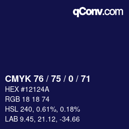 Farbcode: CMYK 76 / 75 / 0 / 71 | qconv.com