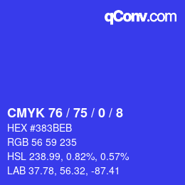 Color code: CMYK 76 / 75 / 0 / 8 | qconv.com