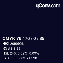 Farbcode: CMYK 76 / 76 / 0 / 85 | qconv.com