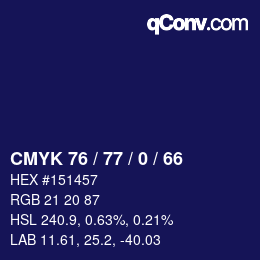 颜色代码: CMYK 76 / 77 / 0 / 66 | qconv.com