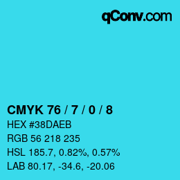 カラーコード: CMYK 76 / 7 / 0 / 8 | qconv.com