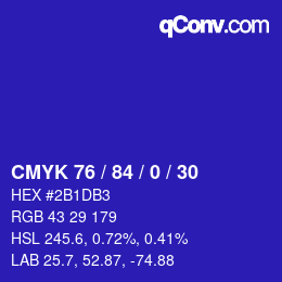 颜色代码: CMYK 76 / 84 / 0 / 30 | qconv.com