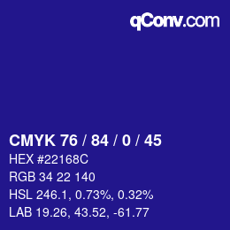 Color code: CMYK 76 / 84 / 0 / 45 | qconv.com