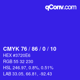 Color code: CMYK 76 / 86 / 0 / 10 | qconv.com