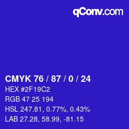 颜色代码: CMYK 76 / 87 / 0 / 24 | qconv.com