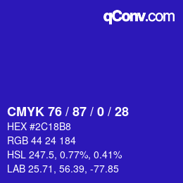 Farbcode: CMYK 76 / 87 / 0 / 28 | qconv.com
