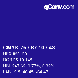 颜色代码: CMYK 76 / 87 / 0 / 43 | qconv.com