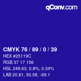 颜色代码: CMYK 76 / 89 / 0 / 39 | qconv.com