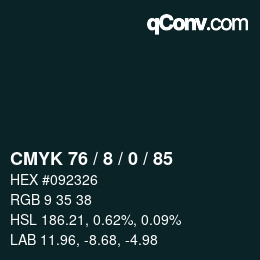 Farbcode: CMYK 76 / 8 / 0 / 85 | qconv.com
