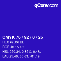 颜色代码: CMYK 76 / 92 / 0 / 26 | qconv.com