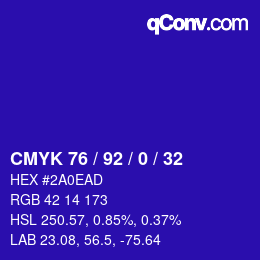 Farbcode: CMYK 76 / 92 / 0 / 32 | qconv.com