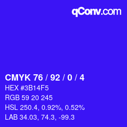 カラーコード: CMYK 76 / 92 / 0 / 4 | qconv.com