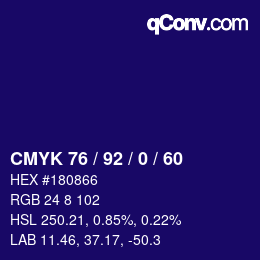 カラーコード: CMYK 76 / 92 / 0 / 60 | qconv.com
