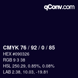カラーコード: CMYK 76 / 92 / 0 / 85 | qconv.com