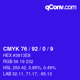 カラーコード: CMYK 76 / 92 / 0 / 9 | qconv.com