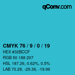 Color code: CMYK 76 / 9 / 0 / 19 | qconv.com